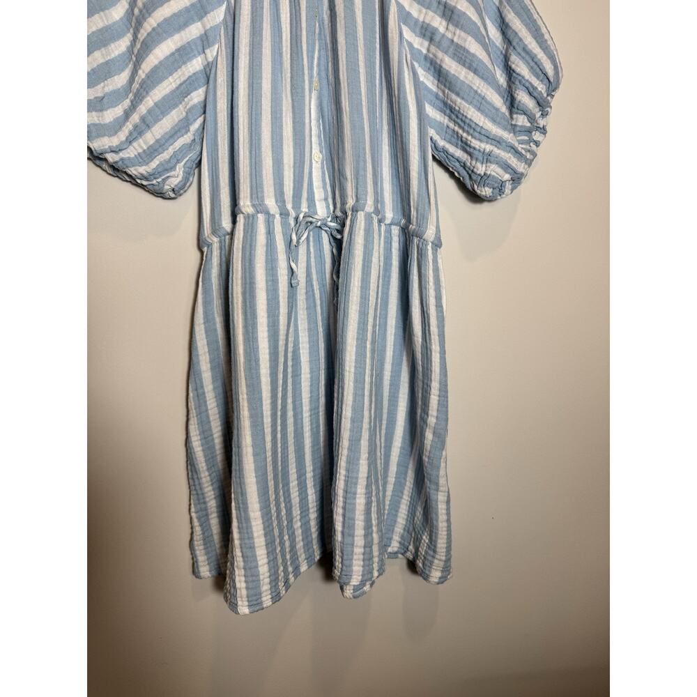 Old Navy Striped 100% Cotton Gauze Tiered Puff Sleeve Dress Size XS Coastal Boho - Picture 2 of 7